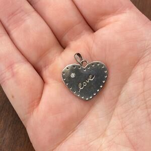 Vintage 925 Sterling Silver "Love" Heart Artsy Simple Pendant Bracelet Charm